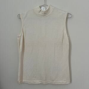 St. John Basics Cream Mock Neck Sleeveless Knit Sweater Top Size 8